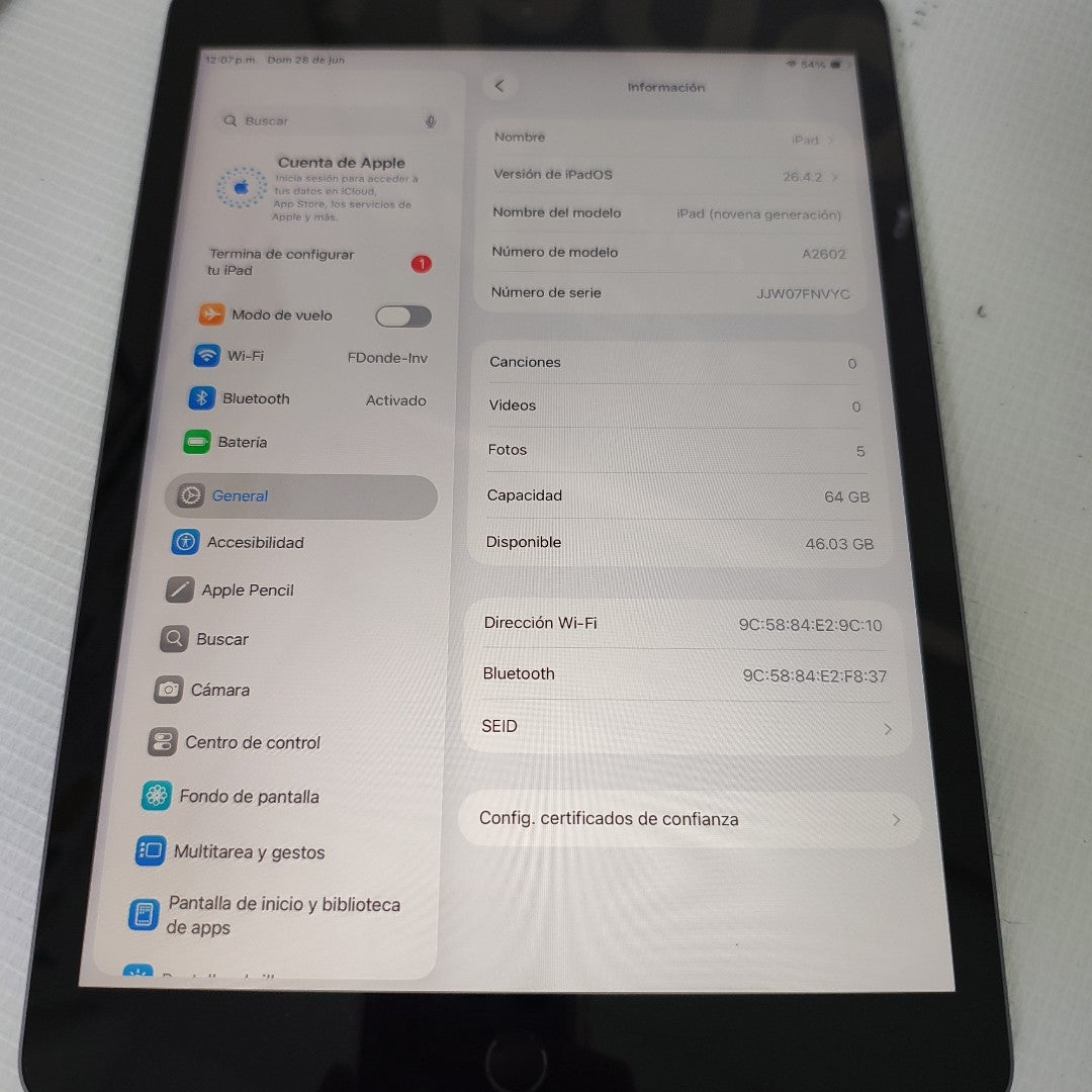 TABLETA APPLE IPAD 9 A2602 64 GB 3 GB RAM (SEMINUEVO)
