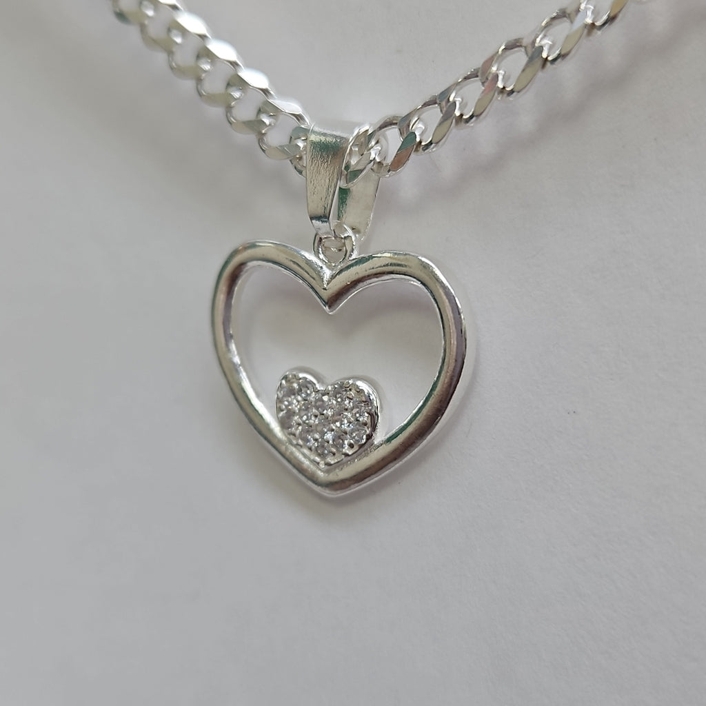 DIJE CORAZON C/CIRCONIAS PLATA .925 2.6 GR (NUEVO)