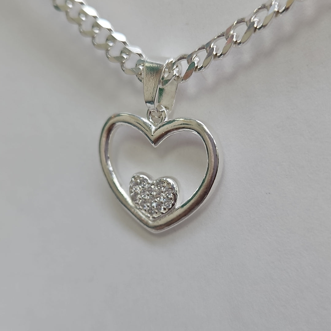 DIJE CORAZON C/CIRCONIAS PLATA .925 2.6 GR (NUEVO)