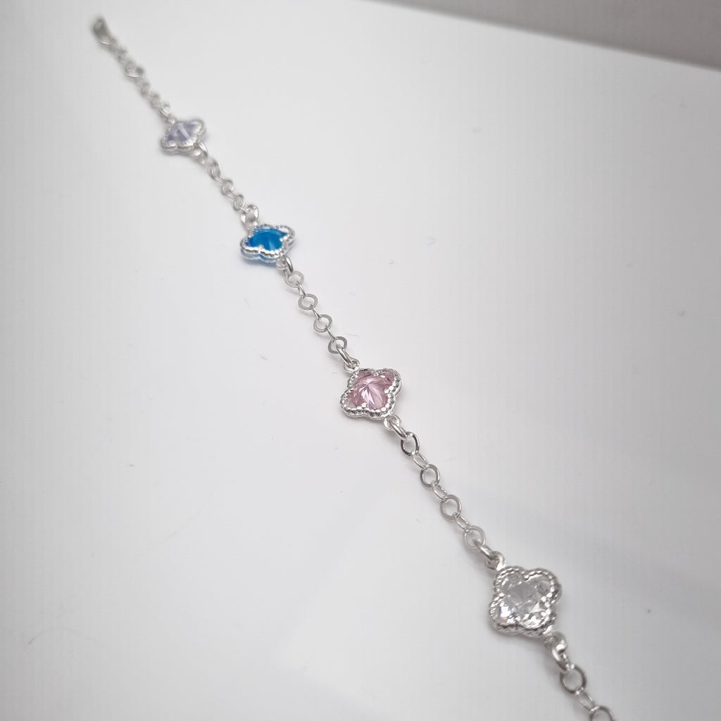 PULSERA ESPECIAL CON PIEDRAS DE COLOR PLATA .925 18 CM 3.32 GR (NUEVO)