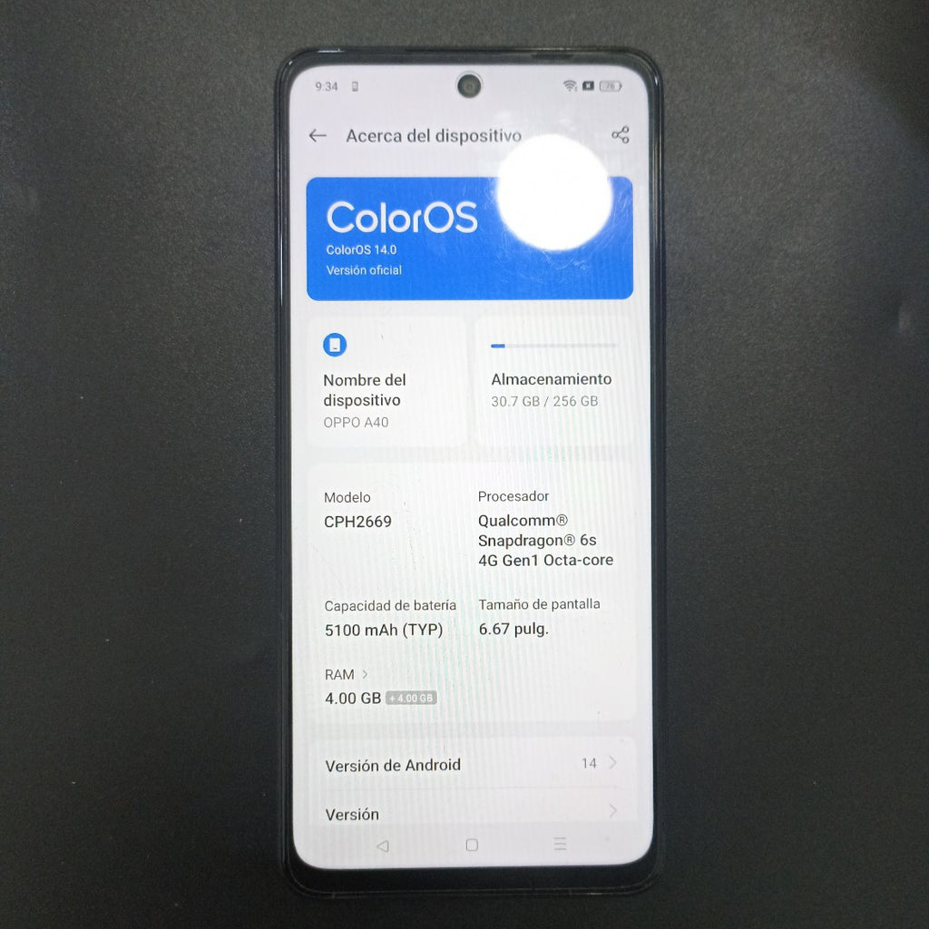 CELULAR OPPO A40 CPH2669 (2024) 256 GB 4 GB RAM (SEMINUEVO)