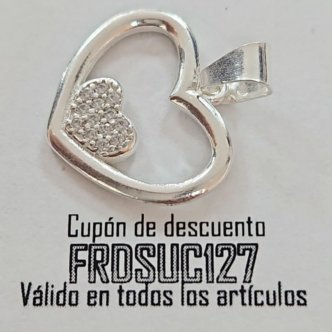DIJE CORAZON C/CIRCONIAS PLATA .925 2.7 GR (NUEVO)