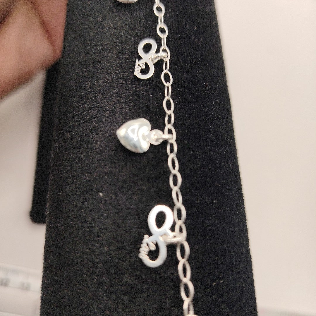 PULSERA CON DIJES CORAZON INFINITO PLATA .925 18 CM 3.12 GR (NUEVO)
