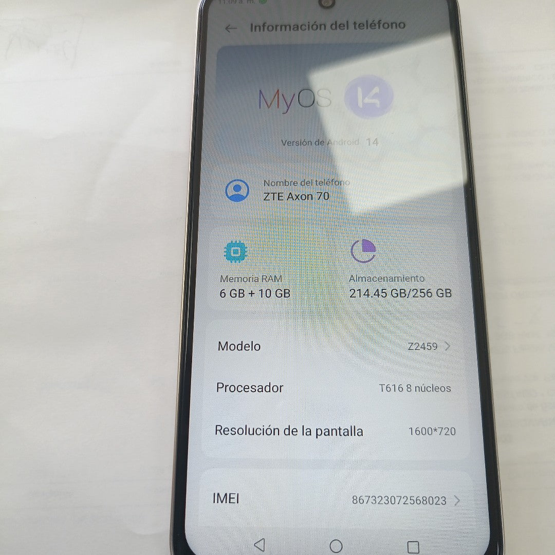 CELULAR ZTE AXON 70 Z2459 256 GB 6 GB RAM (SEMINUEVO)