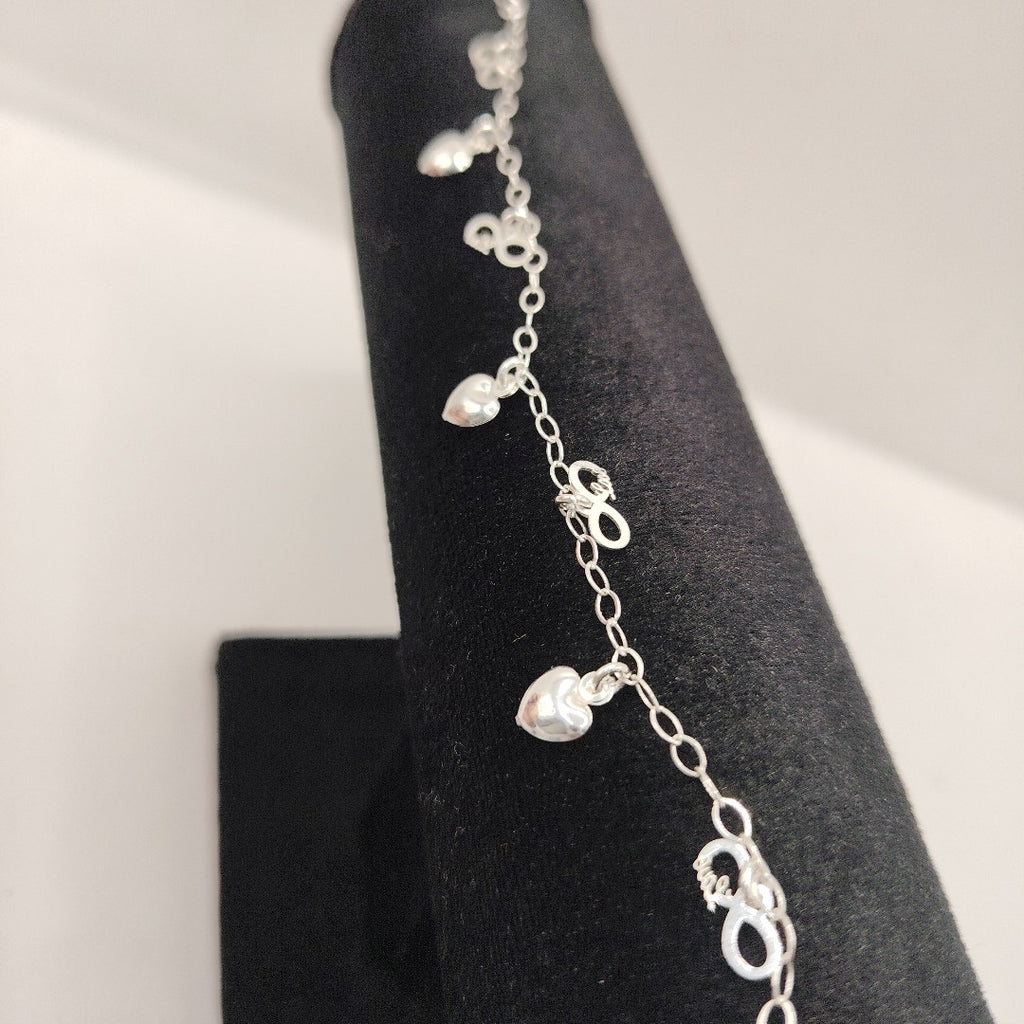 PULSERA CON DIJES CORAZON INFINITO PLATA .925 18 CM 3.12 GR (NUEVO)