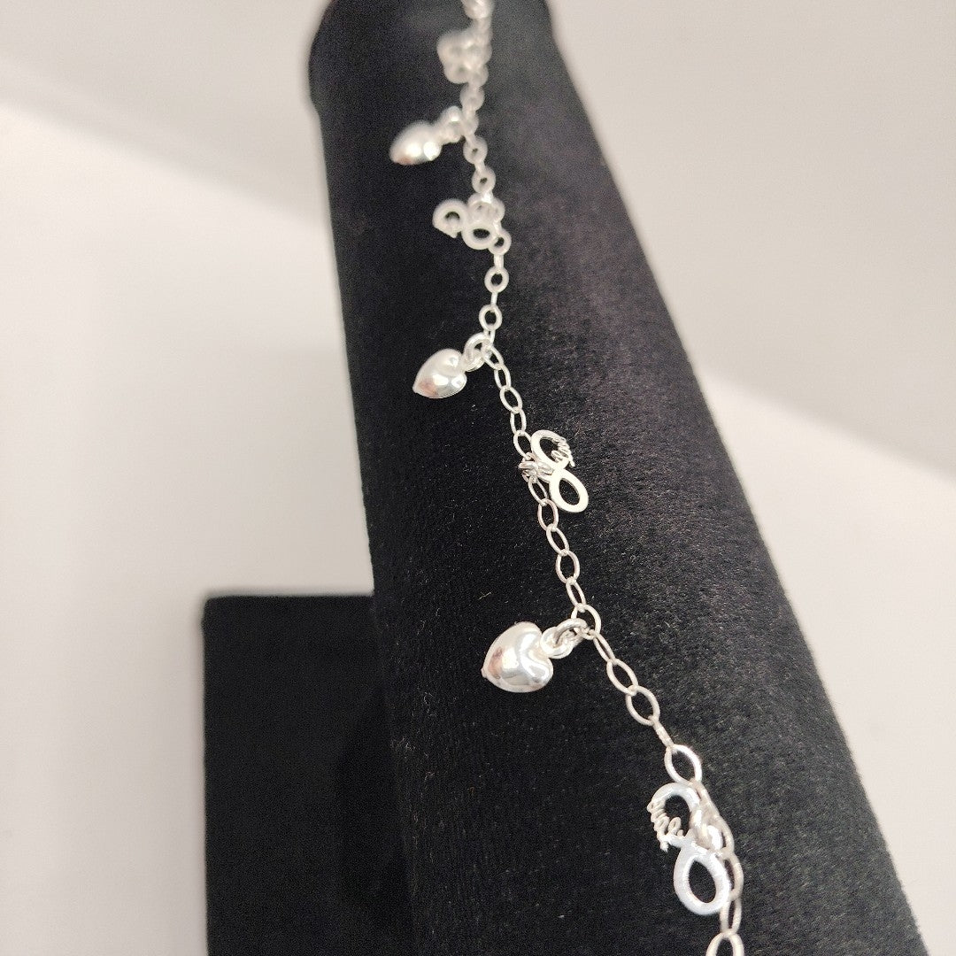 PULSERA CON DIJES CORAZON INFINITO PLATA .925 18 CM 3.12 GR (NUEVO)
