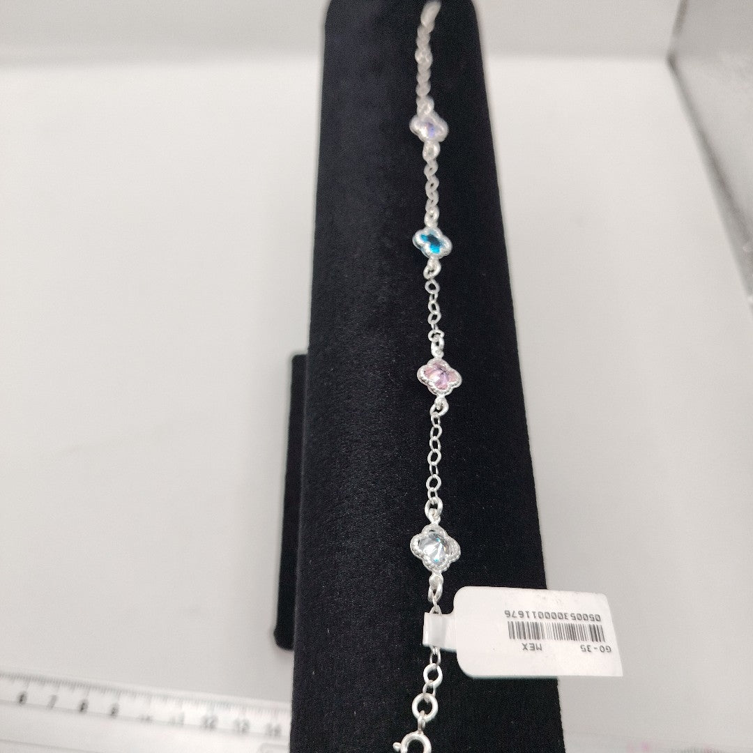 PULSERA ESPECIAL CON PIEDRAS DE COLOR PLATA .925 18 CM 3.42 GR (NUEVO)