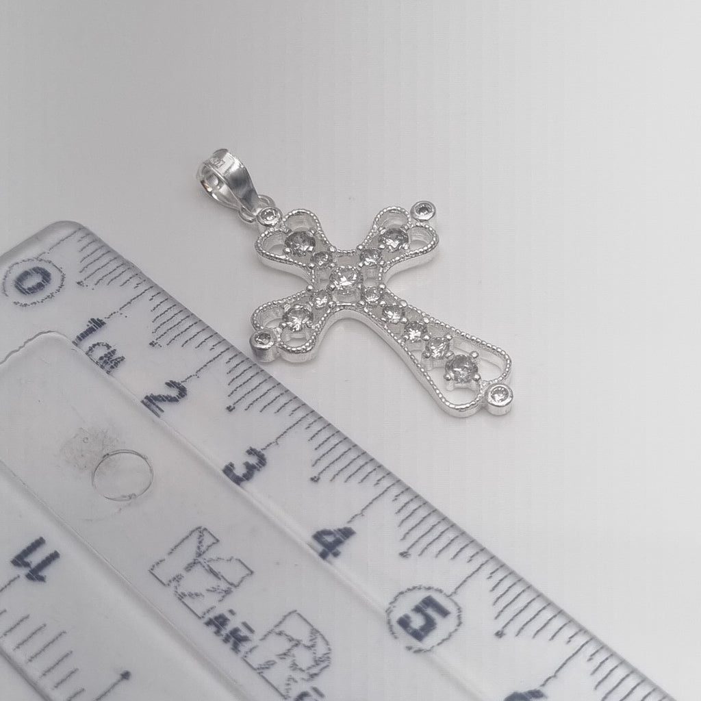 DIJE CRUZ TIPO FILIGRANA CON CIRCONIAS PLATA .925 2.5 GR (NUEVO)