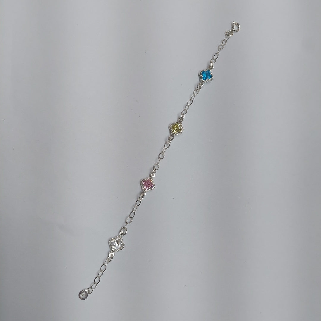 PULSERA ESPECIAL CON PIEDRAS DE COLOR PLATA .925 18 CM 3.42 GR (NUEVO)