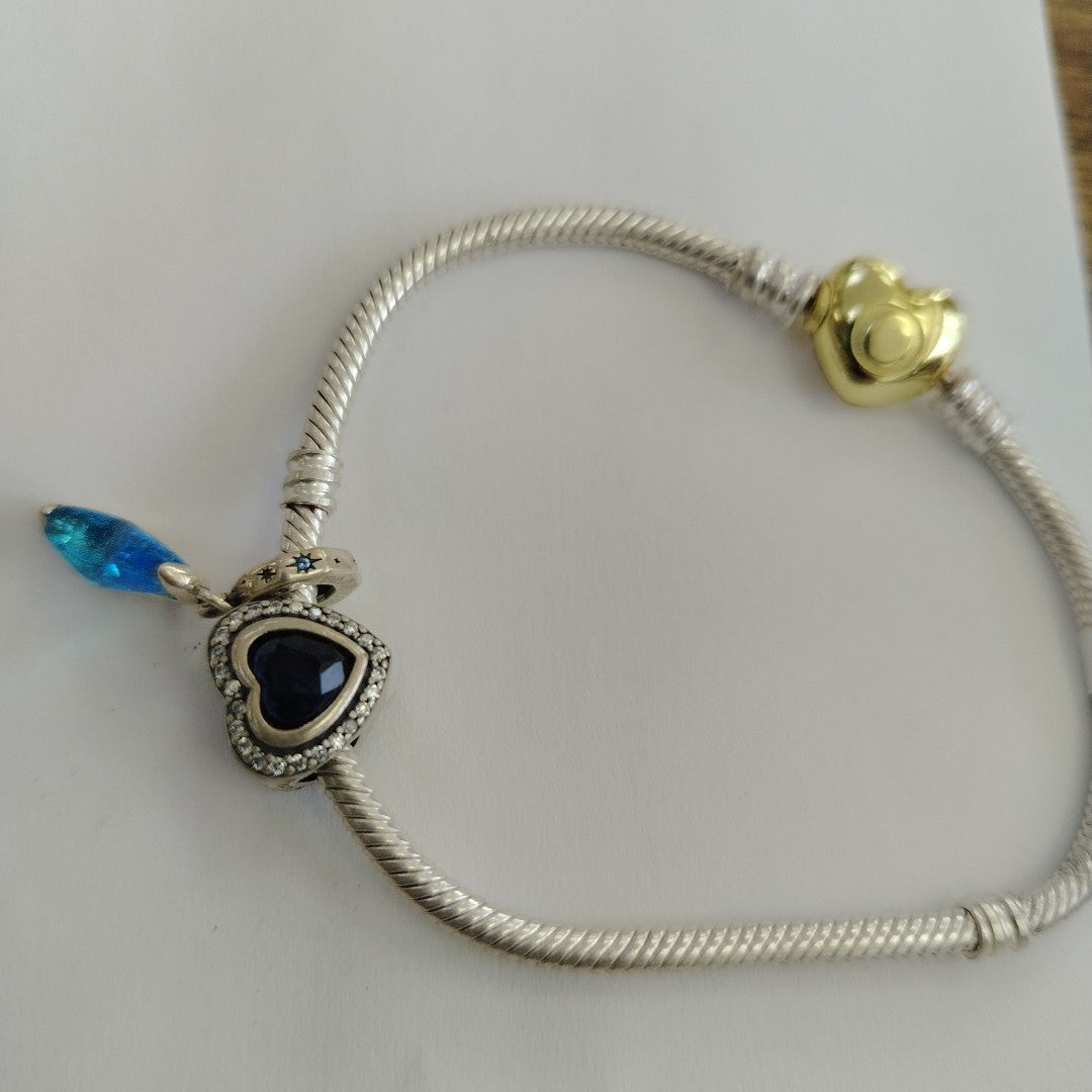 PULSERA TEJIDO ARTICULADA CON CHARMS PLATA .925 18 CM 17.1 GR (NUEVO)