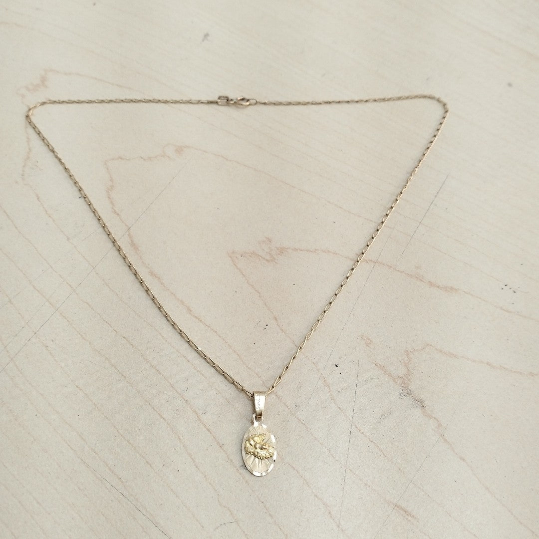 CADENA, MEDALLA RELIGIOSA ORO 14 K 2.6 GRMS (SEMINUEVO)