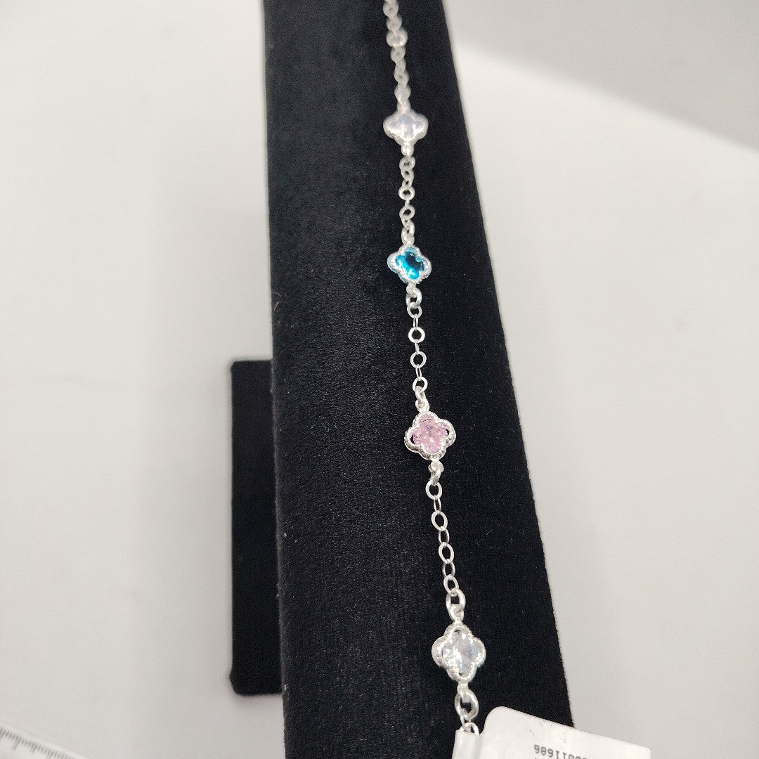 PULSERA ESPECIAL CON PIEDRAS DE COLOR PLATA .925 18 CM 3.42 GR (NUEVO)
