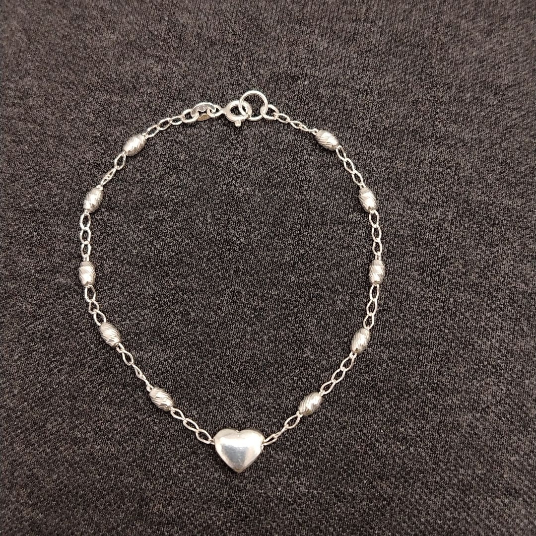 PULSERA TEJIDO CORAZON PLATA .925 18 CM 3.4 GR (NUEVO)