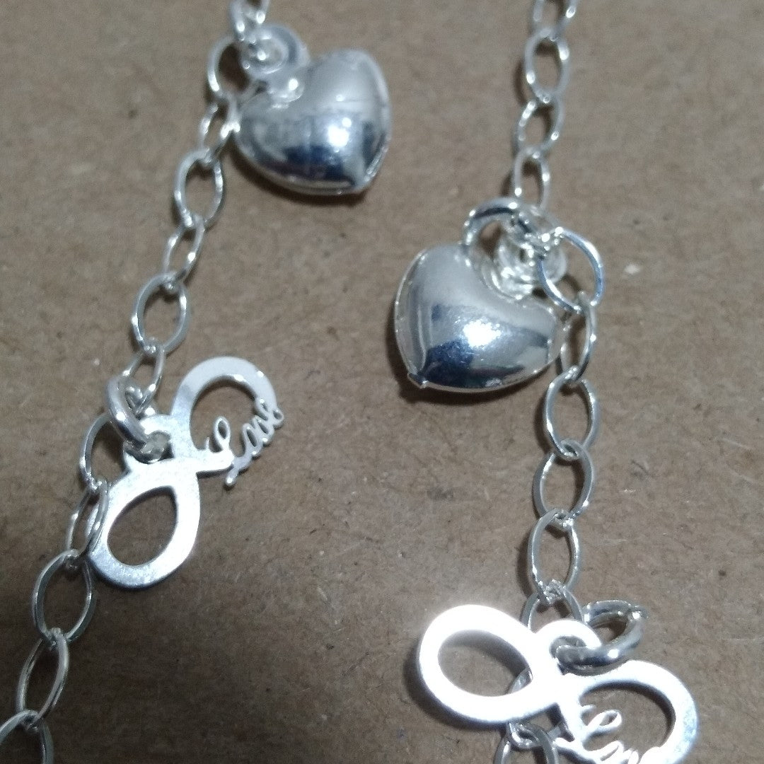 PULSERA CON DIJES CORAZON INFINITO PLATA .925 18 CM 3.12 GR (NUEVO)