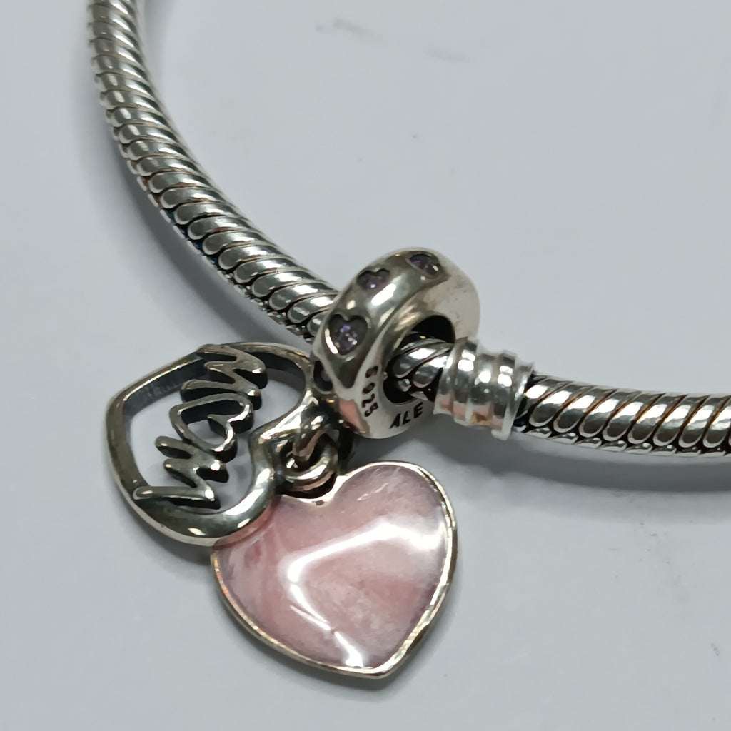 PULSERA TEJIDO ARTICULADA CON CHARMS PLATA .925 21 CM 20.9 GR (NUEVO)