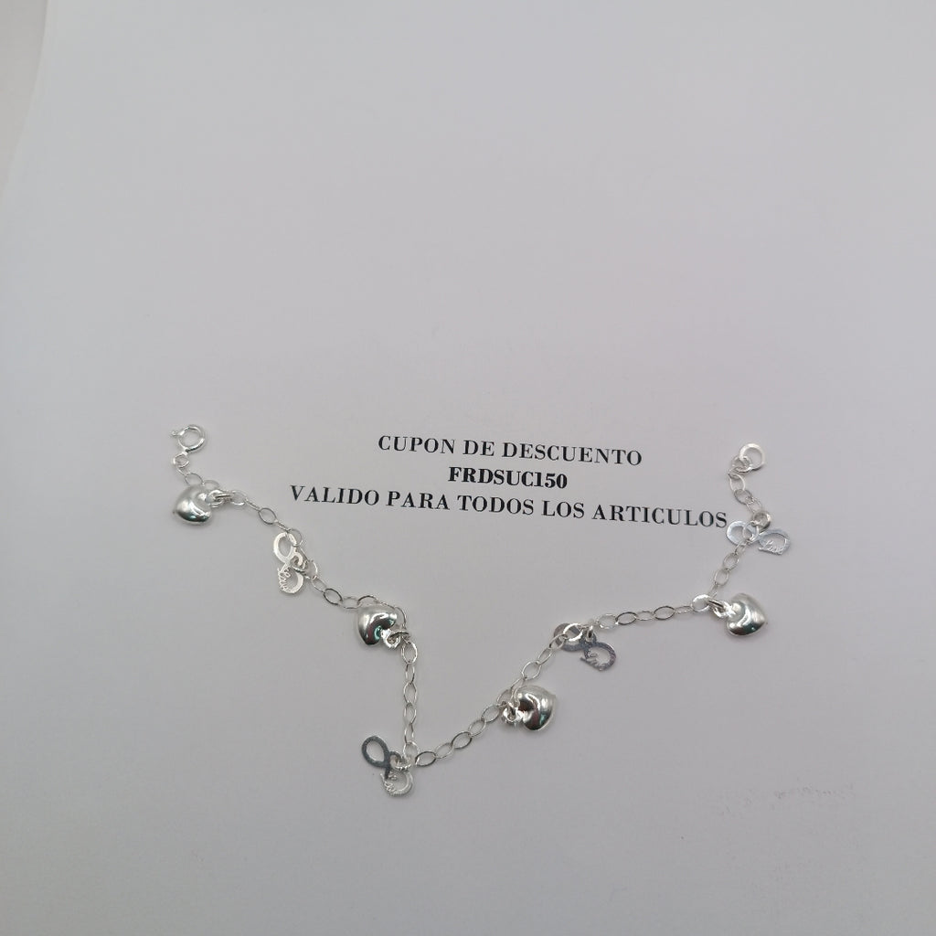 PULSERA CON DIJES CORAZON INFINITO PLATA .925 18 CM 3.22 GR (NUEVO)
