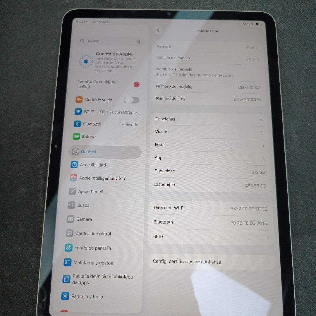 TABLETA APPLE IPAD PRO 4 11" A2759 512 GB 8 GB RAM (SEMINUEVO)