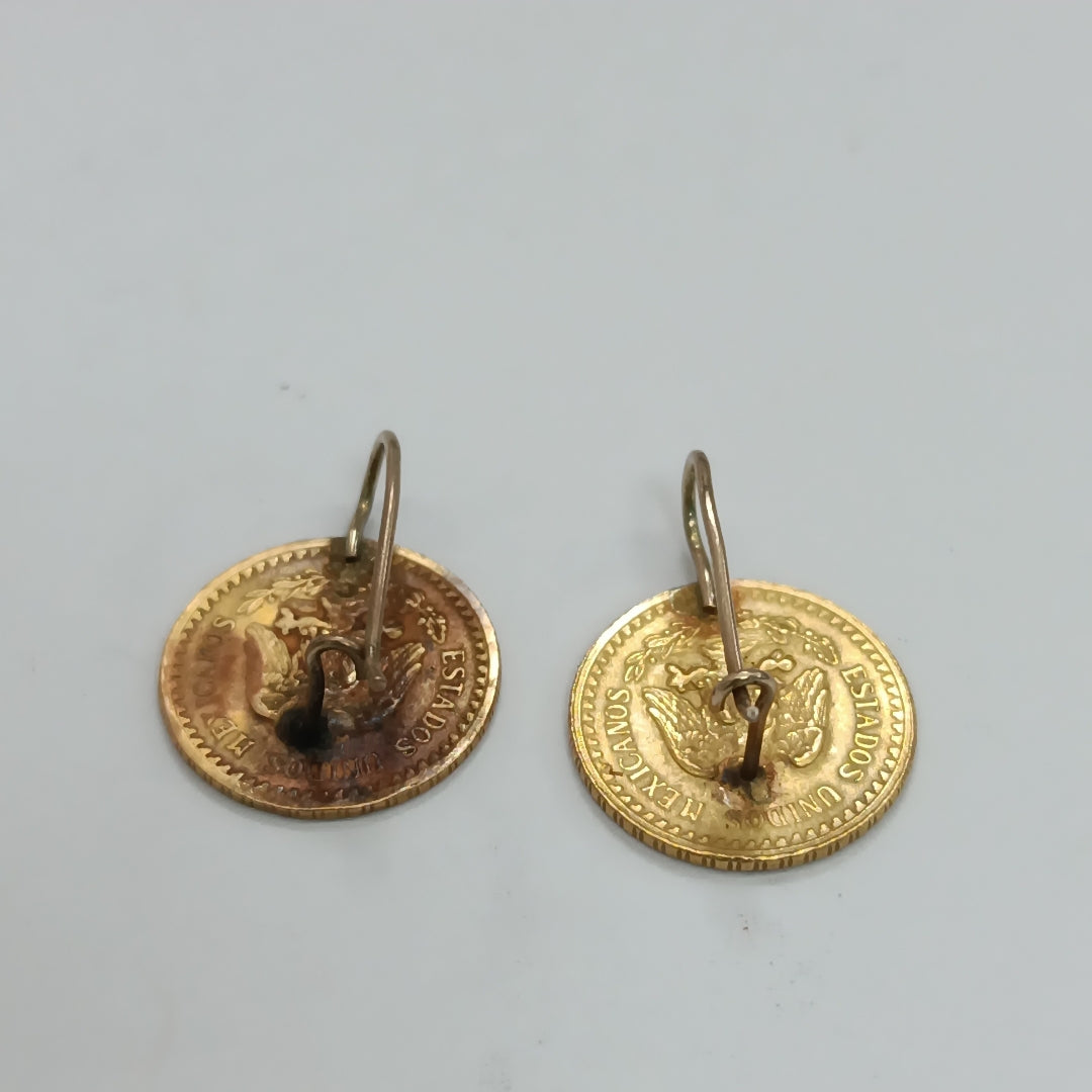 K1 4.4 GRMS 21 K IDENTIFICACIÓN ARETES PAR MONEDAS PESOS 2.5 PESOS (SEMINUEVO)