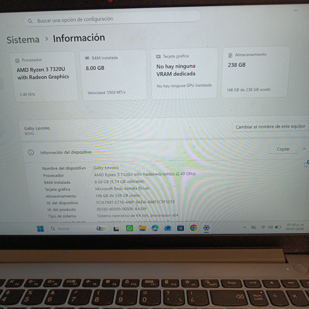 LAPTOP LENOVO IDEAPAD 1 15AMN7 (2023) 256 GB SSD 8 GB RAM (SEMINUEVO)