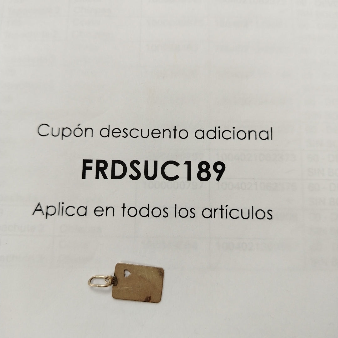 K1 0,80 GRMS 8 K ESPECIFICACIONES COMPLEMENTARIAS MEDALLA CIADRADA (SEMINUEVO)