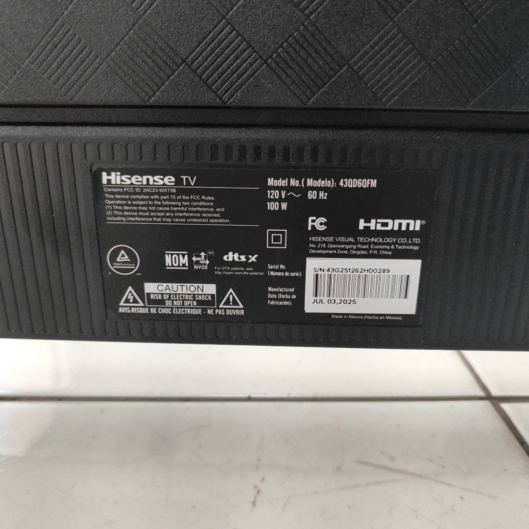 PANTALLA HISENSE 43QD6QFM (2025) 43" LED 4K (SEMINUEVO)