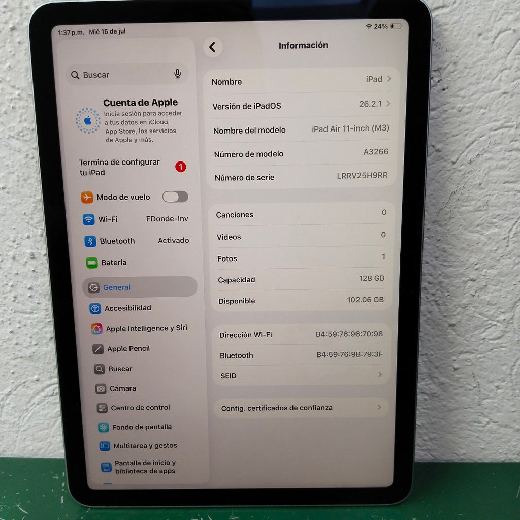 TABLETA APPLE IPAD AIR (M3) 11" A3266 (2025) 128 GB 8 GB RAM (SEMINUEVO)