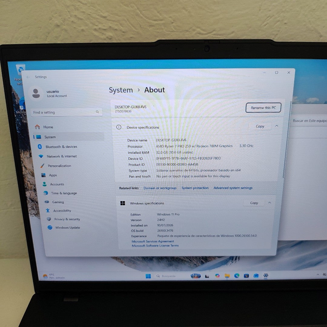 LAPTOP LENOVO THINKPAD L16 GEN 2 (2025) 1 TB SSD 32 GB RAM (SEMINUEVO)