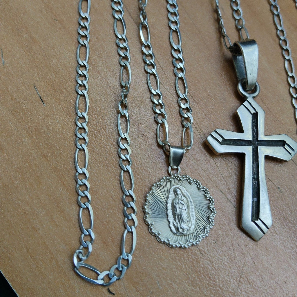 CADENA, CRUZ, MEDALLA RELIGIOSA PLATA 19.4 GRMS (SEMINUEVO)