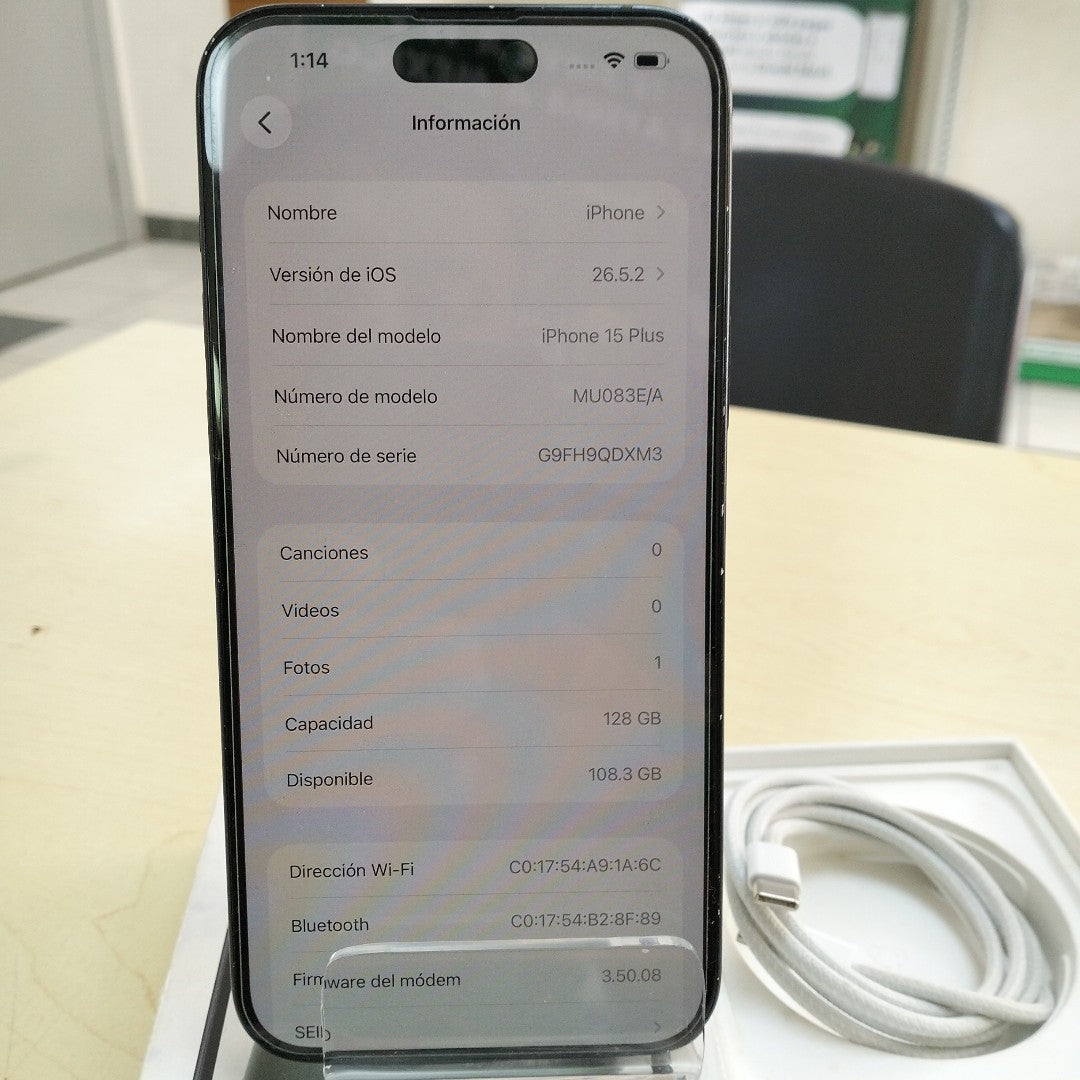 CELULAR APPLE IPHONE 15 PLUS A3093 (2023) 128 GB 6 GB RAM (SEMINUEVO)