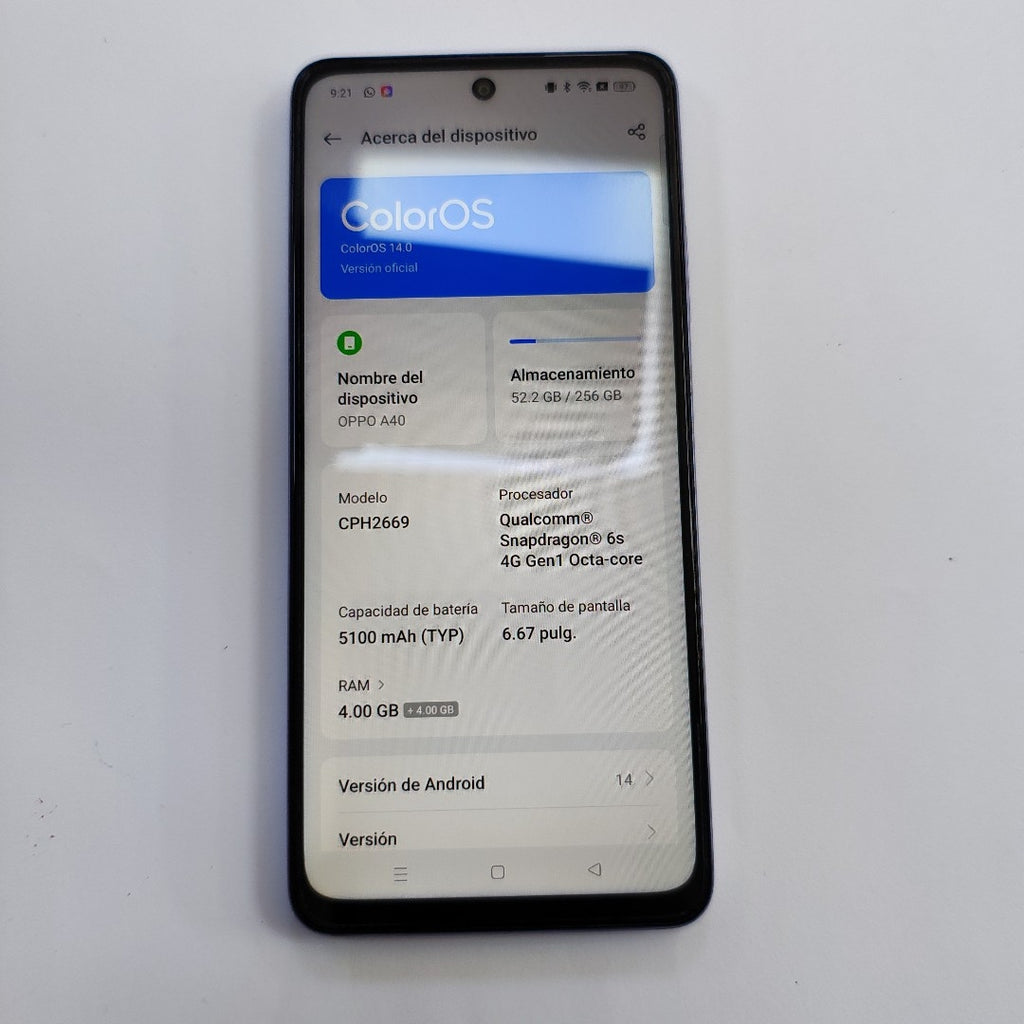 CELULAR OPPO A40 CPH2669 (2024) 256 GB 4 GB RAM (SEMINUEVO)