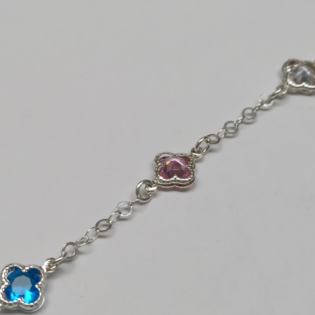 PULSERA ESPECIAL CON PIEDRAS DE COLOR PLATA .925 18 CM 3.32 GR (NUEVO)