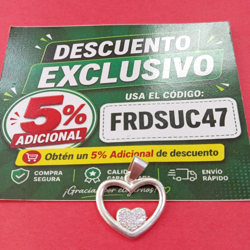 DIJE CORAZON C/CIRCONIAS PLATA .925 2.7 GR (NUEVO)