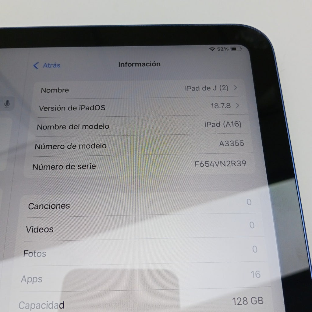 TABLETA APPLE IPAD A16 A3355 (2025) 128 GB 6 GB RAM (SEMINUEVO)