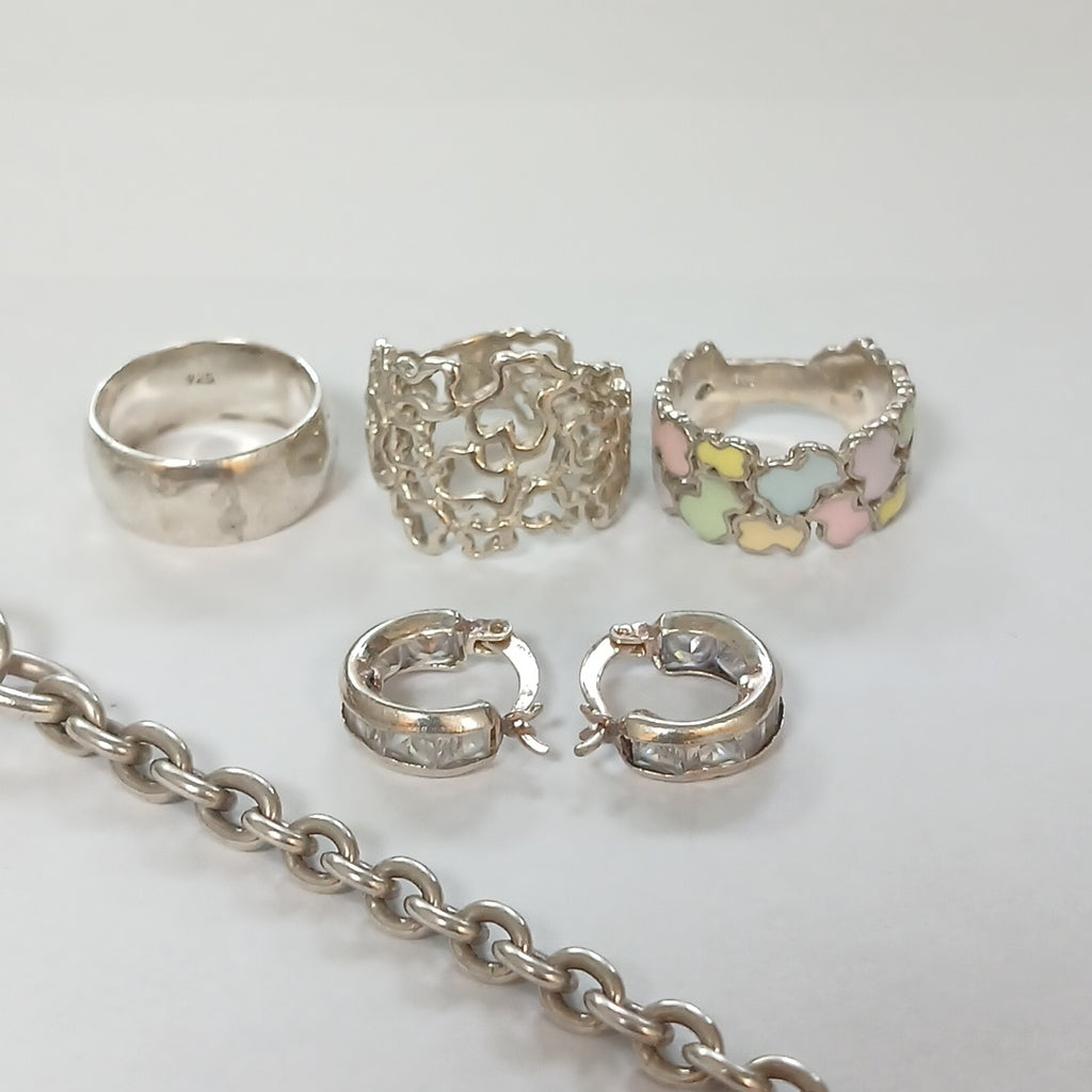 ANILLITO, ARETES PAR, ARGOLLA, PULSERA PLATA 33.3 GRMS (SEMINUEVO)