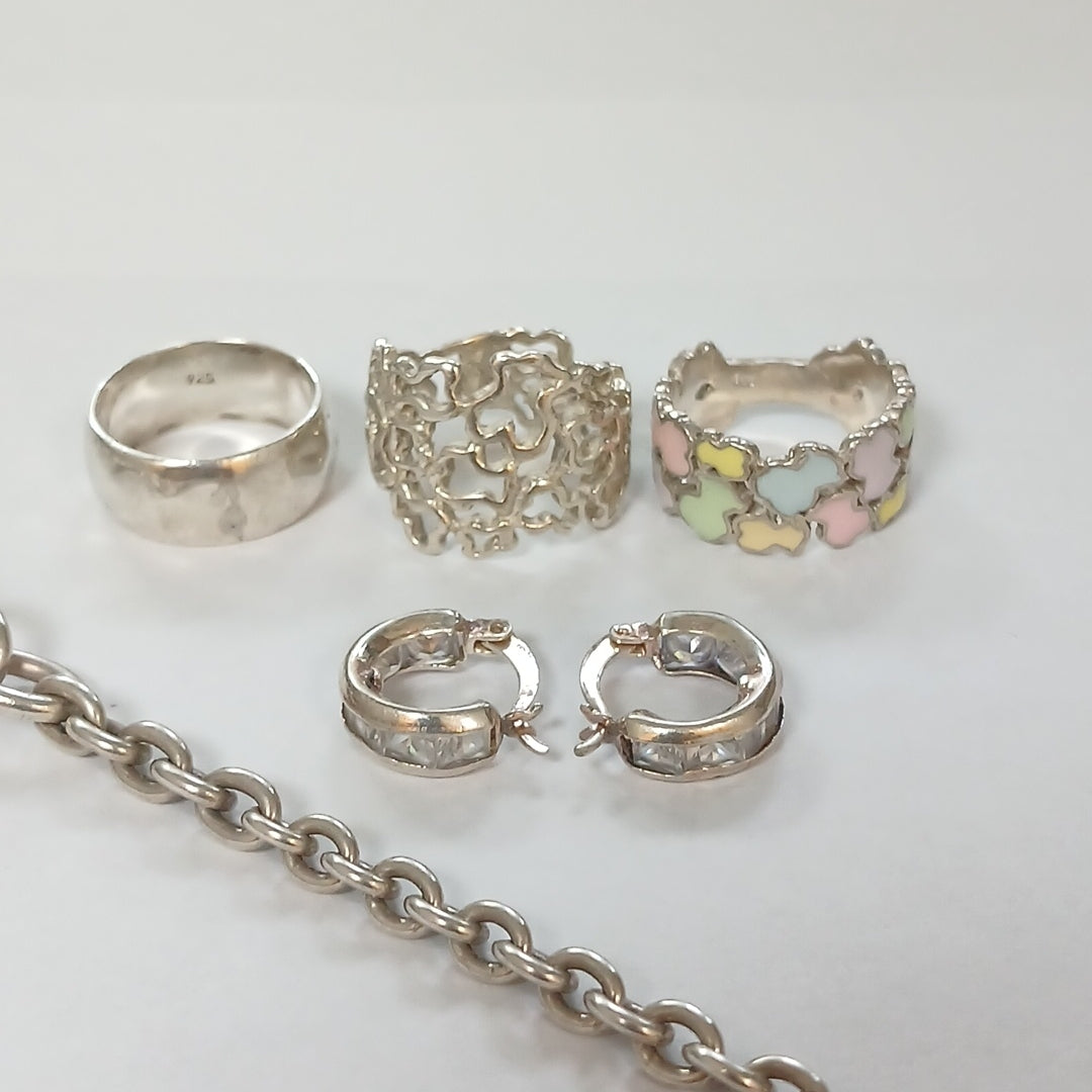 ANILLITO, ARETES PAR, ARGOLLA, PULSERA PLATA 33.3 GRMS (SEMINUEVO)