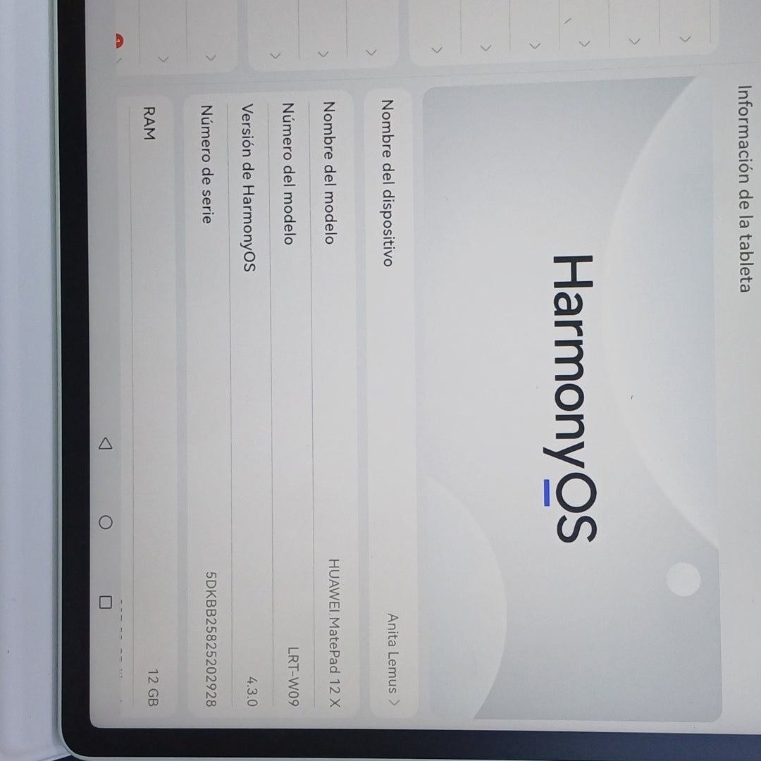 TABLETA HUAWEI MATEPAD 12X LRT-W09 (2025) 256 GB 12 GB RAM (SEMINUEVO)