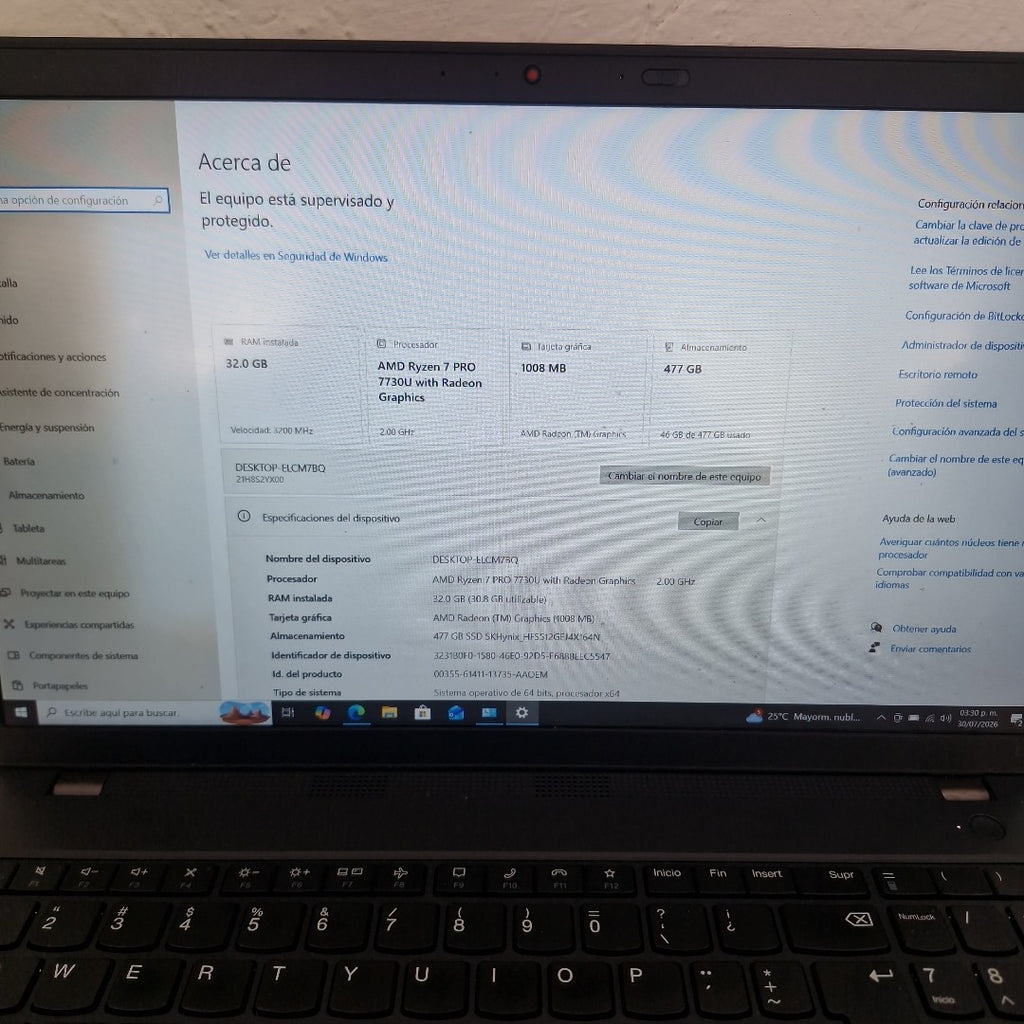 LAPTOP LENOVO THINKPAD L15 GEN 4 (2024) 512 GB SSD 32 GB RAM (SEMINUEVO)