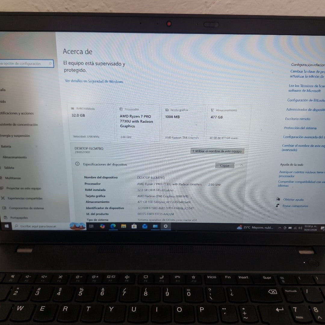 LAPTOP LENOVO THINKPAD L15 GEN 4 (2024) 512 GB SSD 32 GB RAM (SEMINUEVO)
