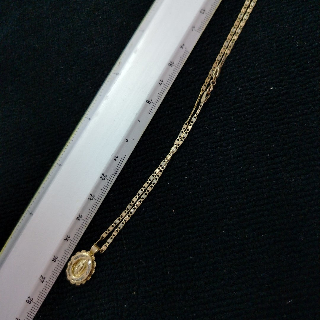 CADENA, MEDALLA RELIGIOSA ORO COMBINADO 10 K 3 GRMS (SEMINUEVO)