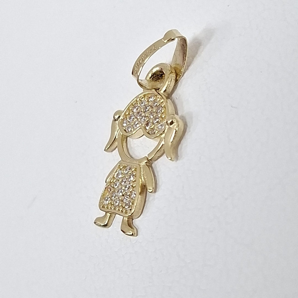DIJE TEJIDO NIÑA CON CIRCONIAS 14K 0.9 GR (NUEVO)