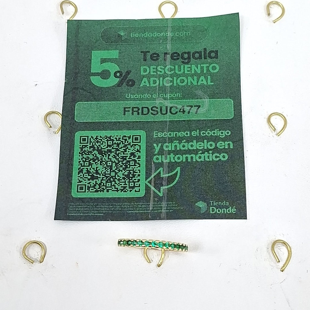 ANILLO ANILLITO MEDIA CHURUMBELA C PDRAS COLOR VERDE 14K 7 TALLA 1.5 GR (NUEVO)
