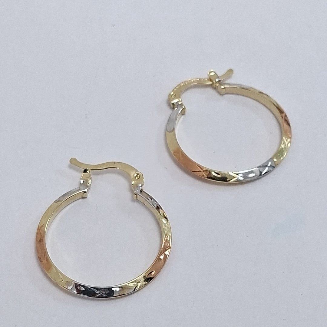 ARETES TEJIDO ARRACADAS BISELADAS COMBINADAS 14K 1.3 GR (NUEVO)