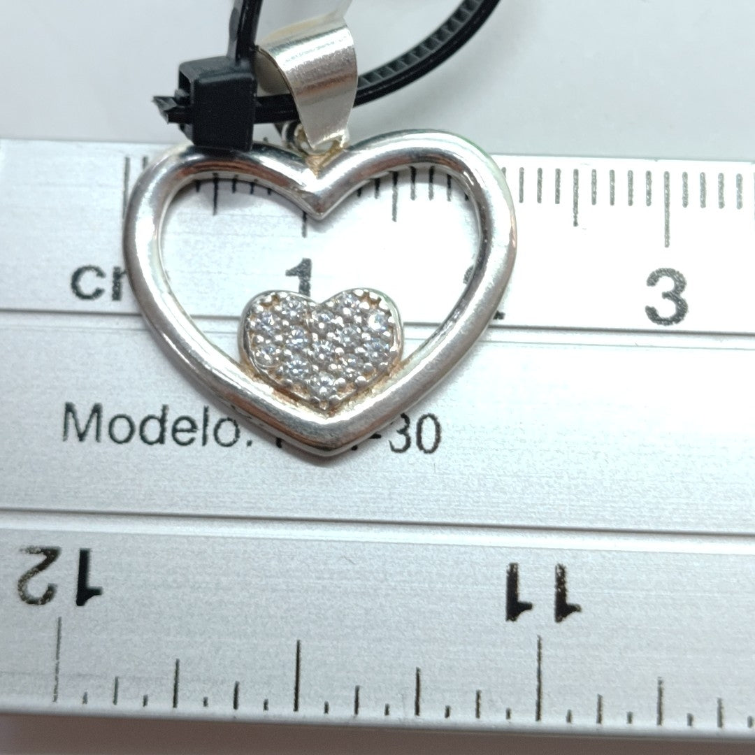 DIJE CORAZON C/CIRCONIAS PLATA .925 2.5 GR (NUEVO)