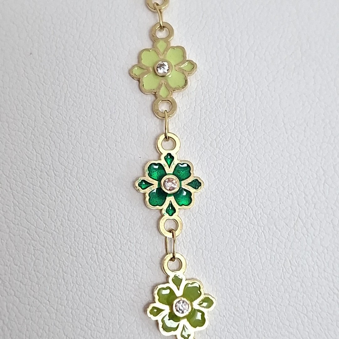 PULSERA ESPECIAL FLORES CON ESMALTE 14K 18 CM 4.8 GR (NUEVO)
