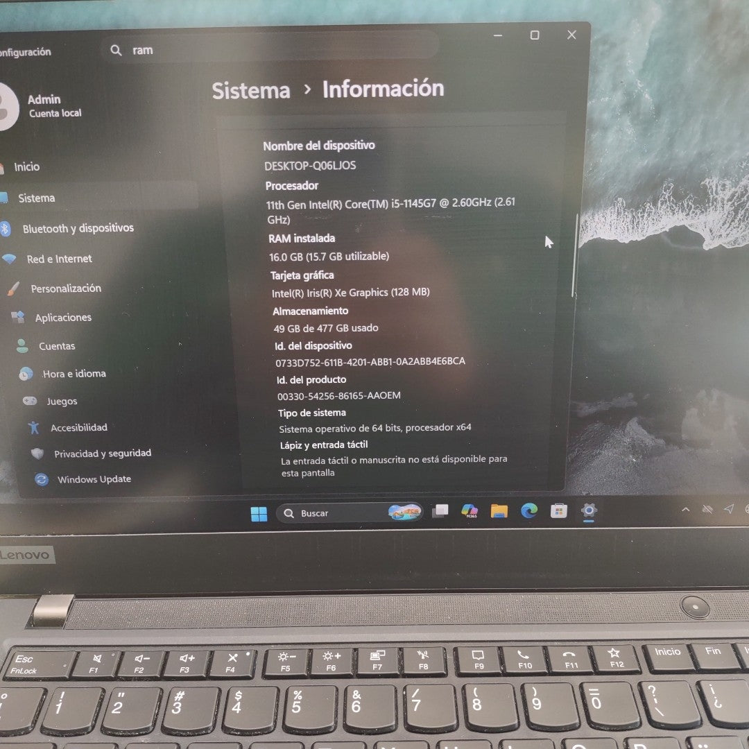 LAPTOP LENOVO THINKPAD T14 GEN 2 (2023) 512 GB SSD 16 GB RAM (SEMINUEVO)