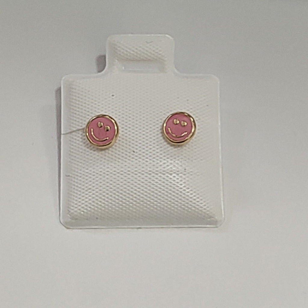 BROQUELES BROQUEL FIG SONRISA ESMALTE ROSA 14K 0.1696 GR (NUEVO)
