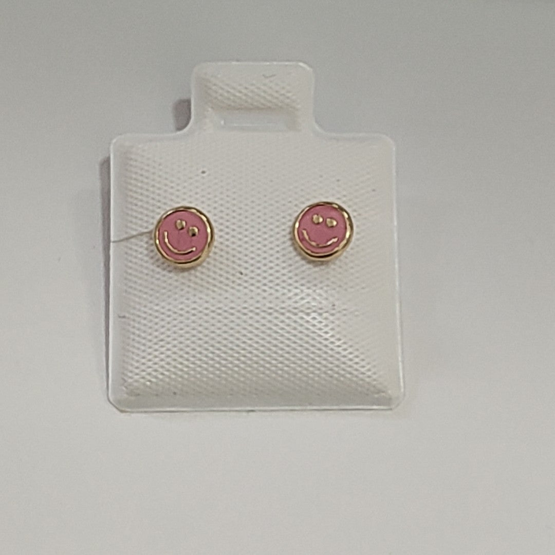 BROQUELES BROQUEL FIG SONRISA ESMALTE ROSA 14K 0.1696 GR (NUEVO)