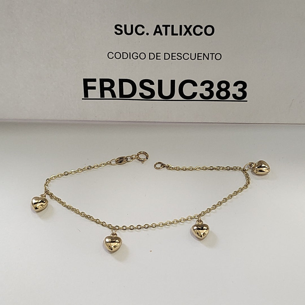 PULSERA ESP CON FIG CORAZONES 14K 18 CM 1.8 GR (NUEVO)