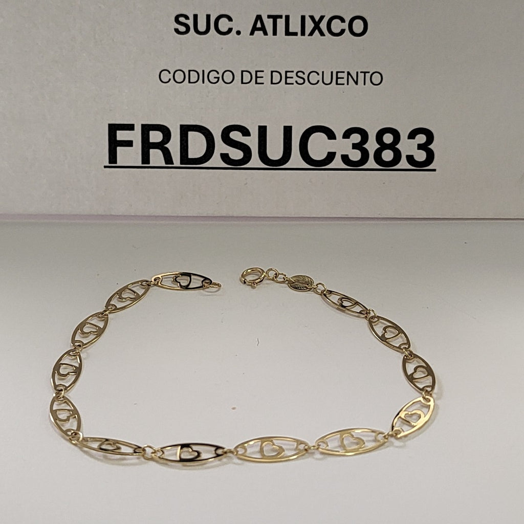 PULSERA TEJIDO ESPECIAL CON CORAZON 14K 18 CM 1.4 GR (NUEVO)