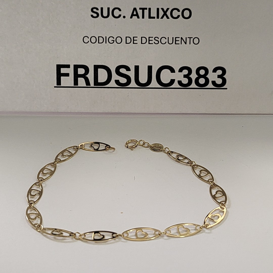 PULSERA TEJIDO ESPECIAL CON CORAZON 14K 18 CM 1.4 GR (NUEVO)